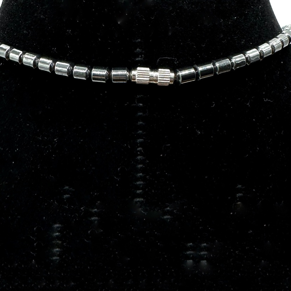 Black Hemotite Necklace Drum Beads Chunky Statement Hemotite Stone Pendant - Picture 7 of 7
